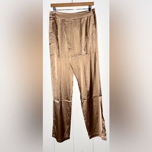 Mabel‎ Satin Baggy Front Pleats Trousers Wide Leg Pants Women L Relax Loose Fit